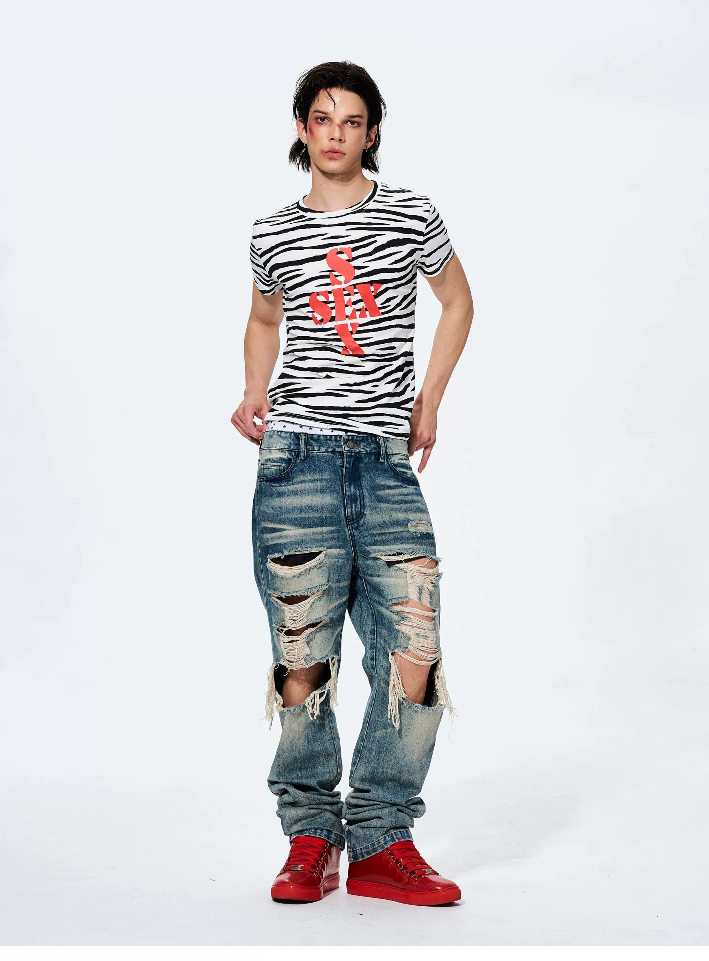 Zebra Print Letter Graphic Crew Neck Tee