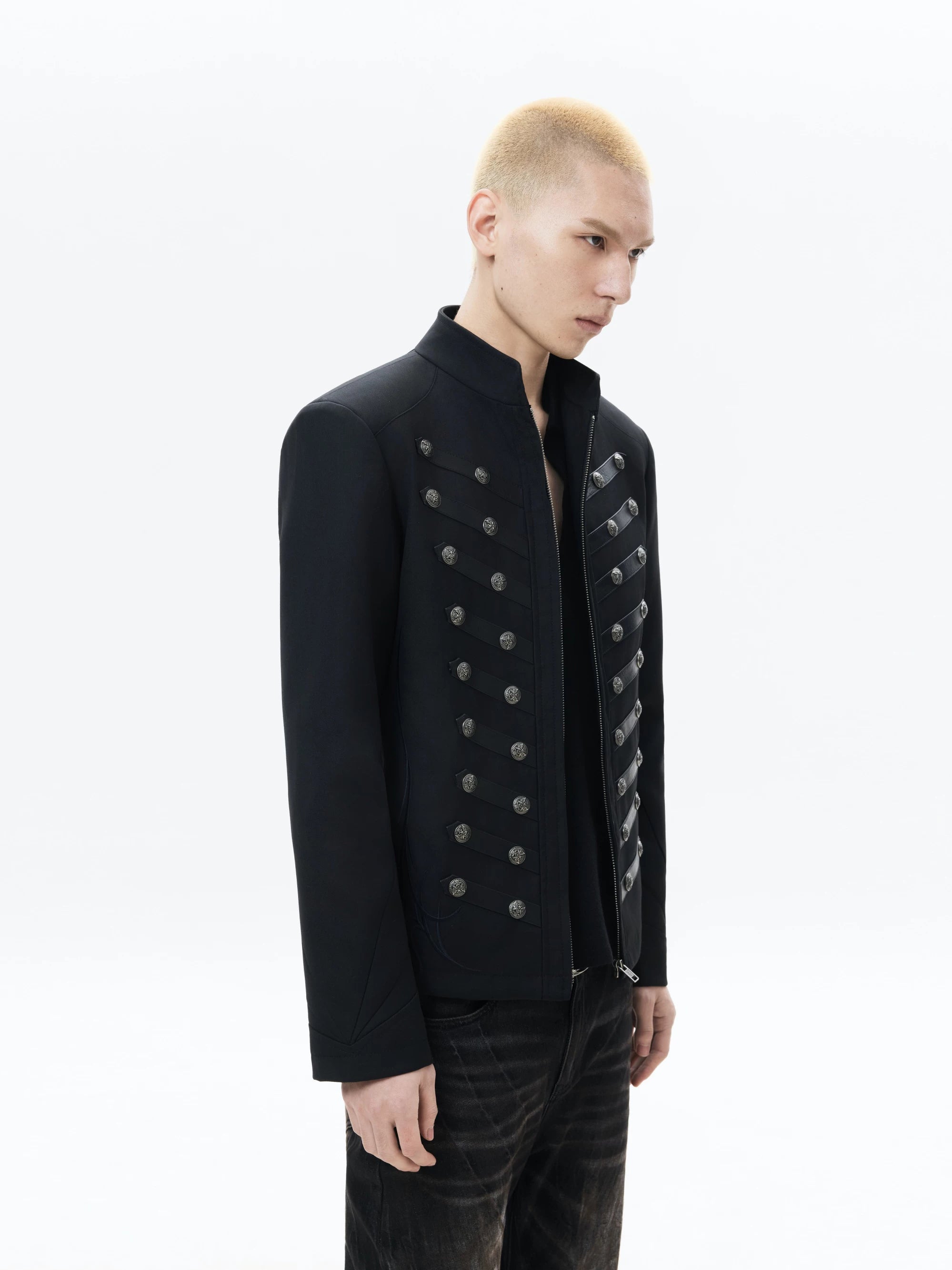 Black Napoleon Style Casual Double-breasted Jacket