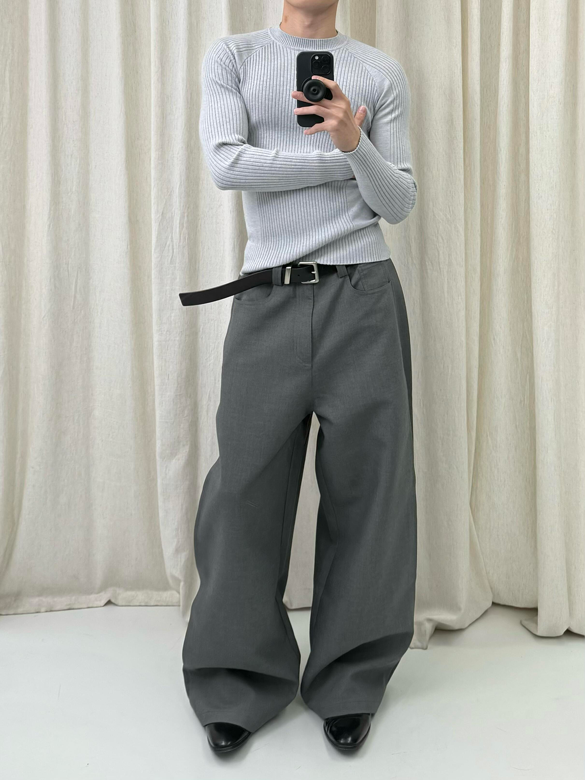 Black Gray Wide Leg Dress Pants