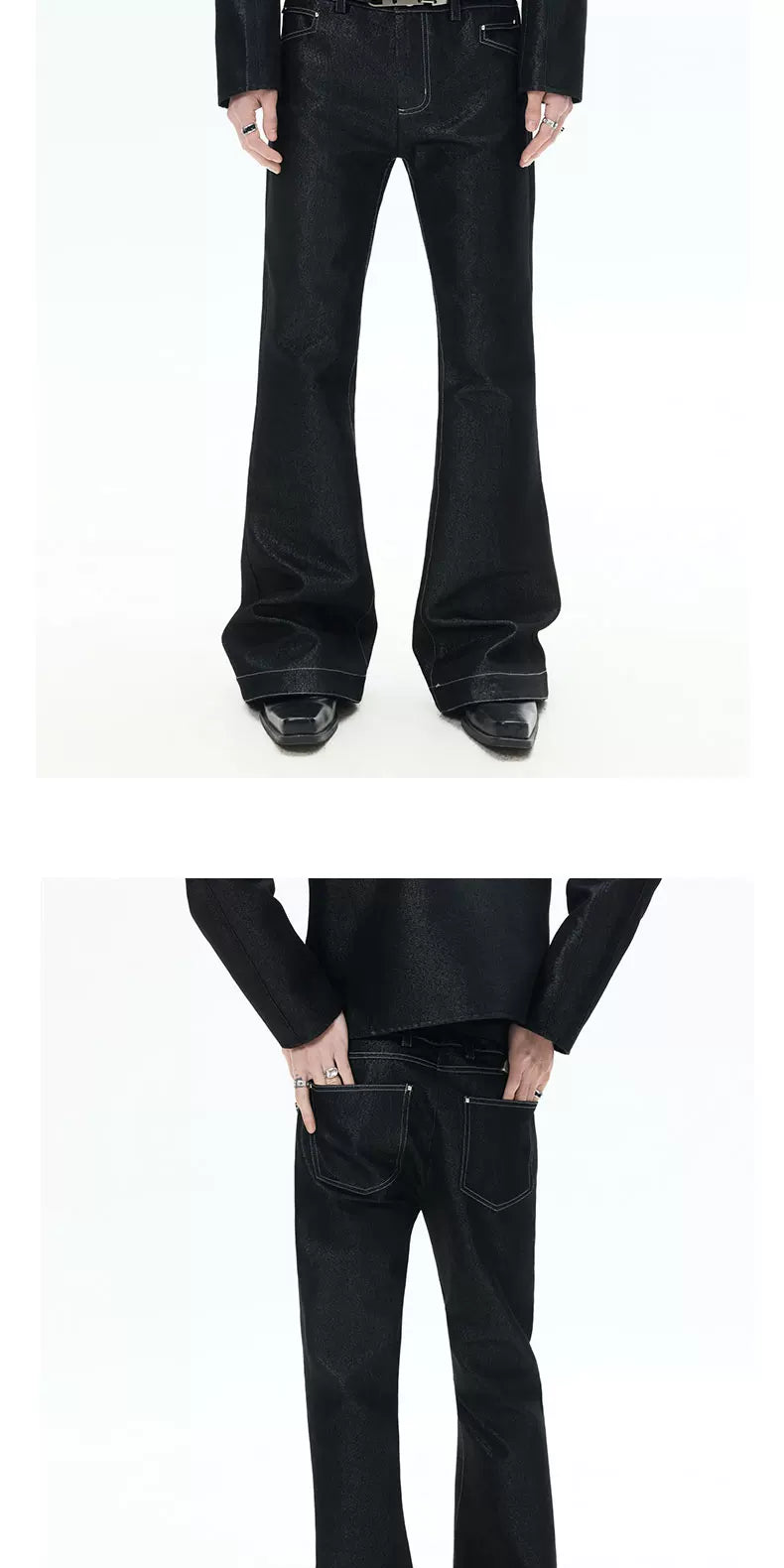 Mid Rise Flare Silver Riveted Jeans