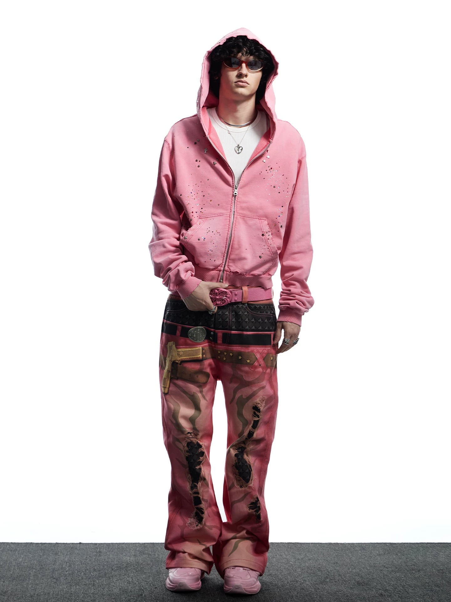 Double Waistband 3D Tiger Flare Jeans