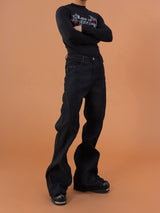 Men's Black Studded Loose Flared Jeans