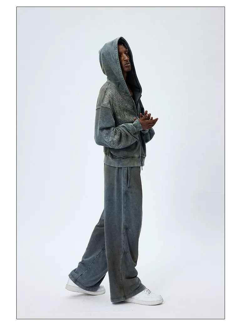 Vintage Washed Drawstring Wide Leg Sweatpants