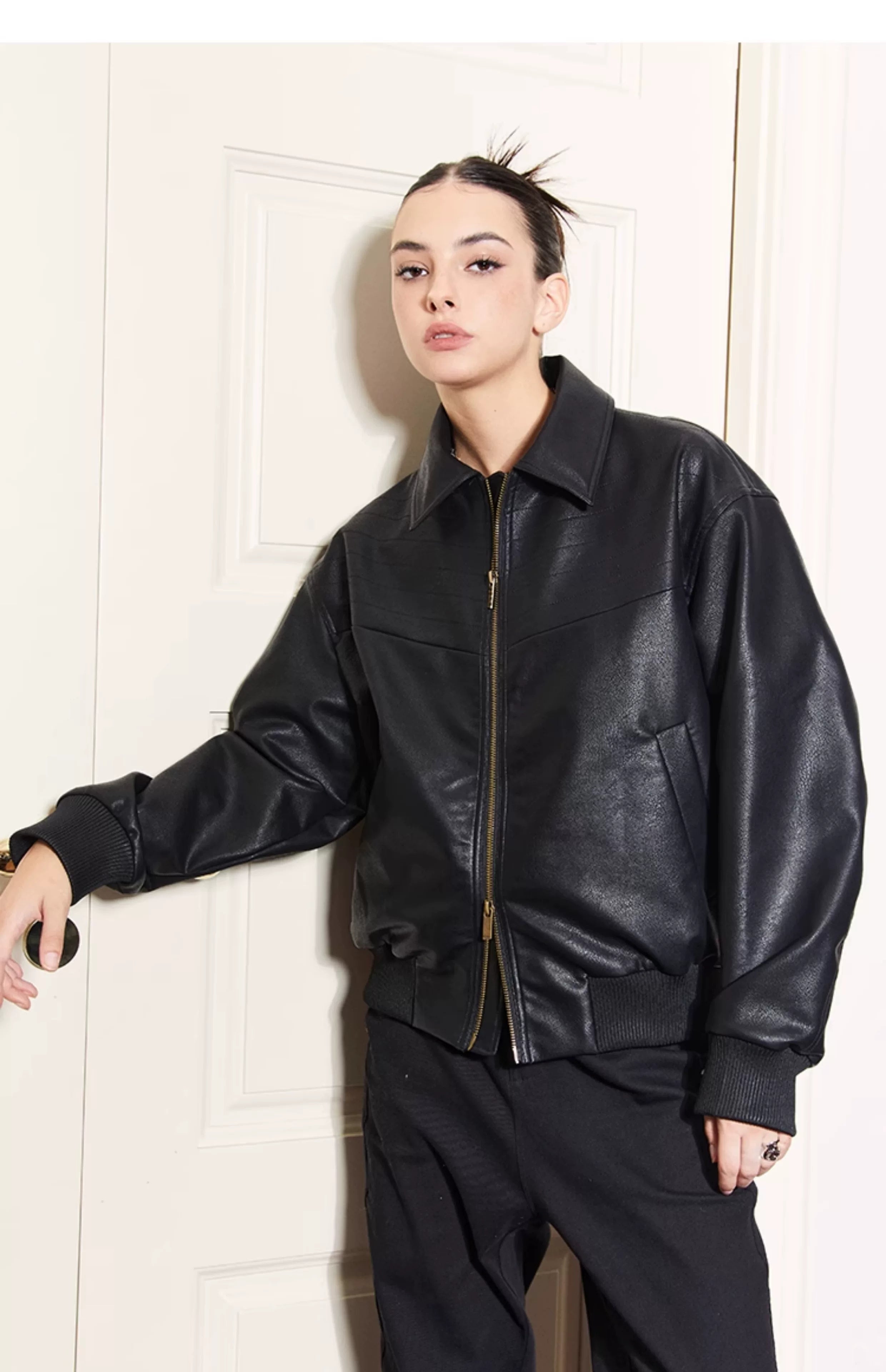 Vintage Matte Drop Shoulder PU Jacket