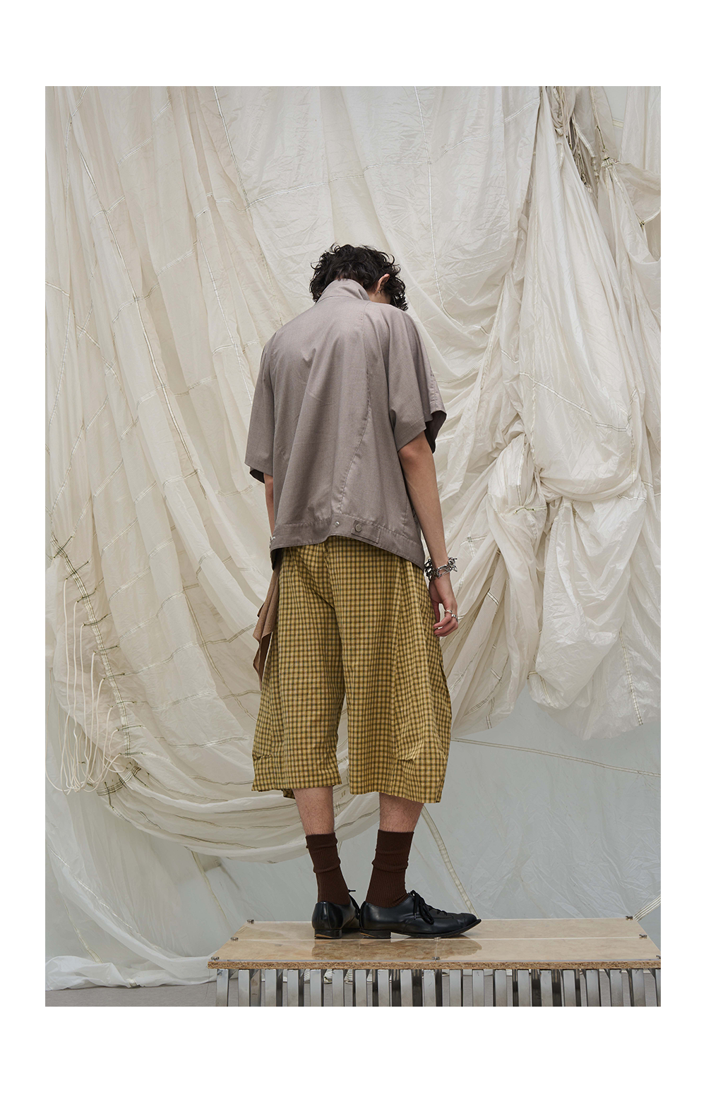 Detachable Plaid Pleated Cropped Pants