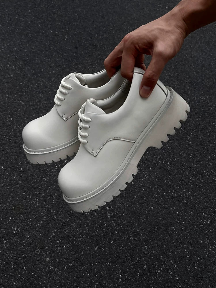 Distressed White Suede Platform Derby Shoes