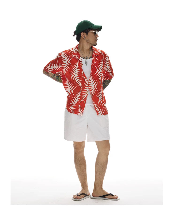 Red White Short Sleeve Cuban Shirt