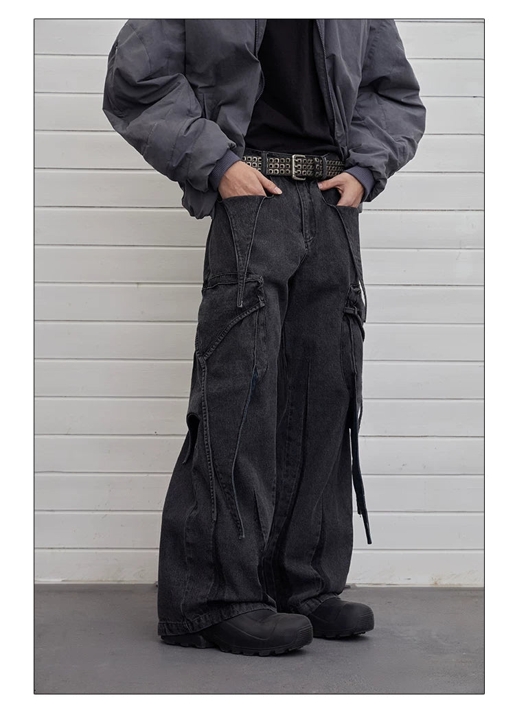 Vintage Deconstructed Washed Wide Leg Jeans