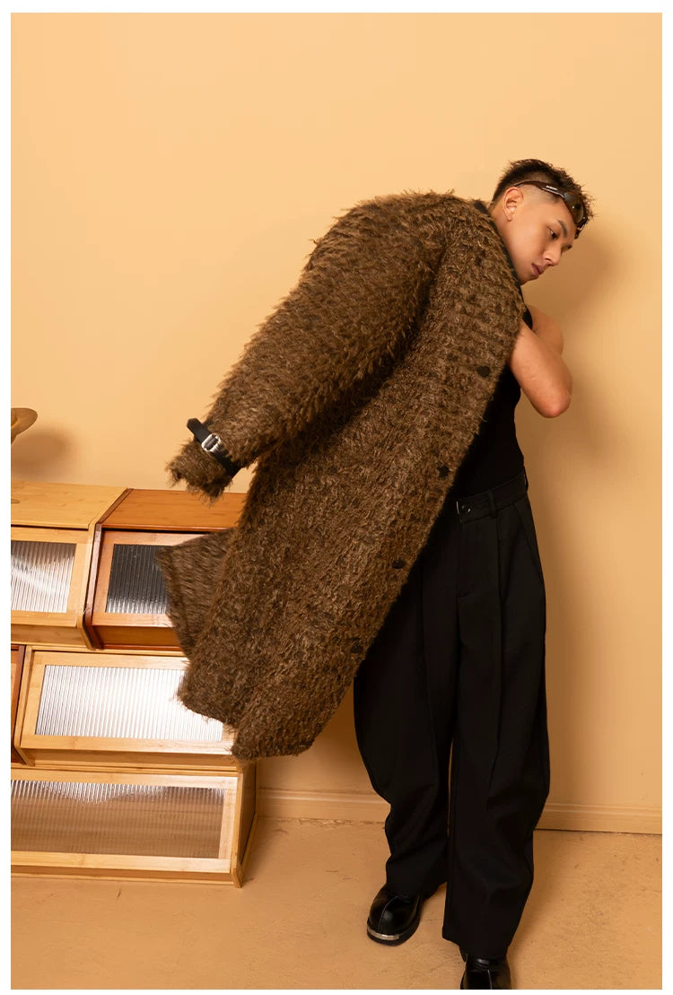 Men's Casual Brown Faux Fur Coat