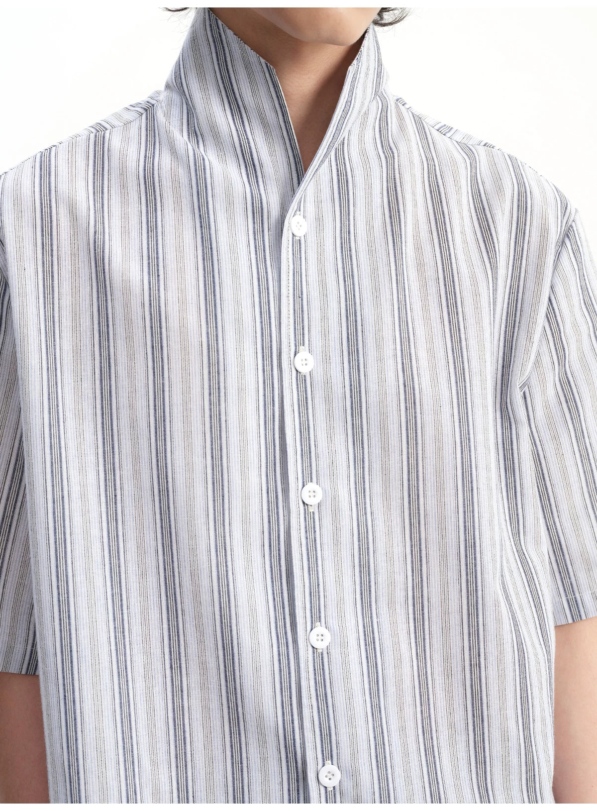 Short-Sleeve Striped Cotton Linen Shirt