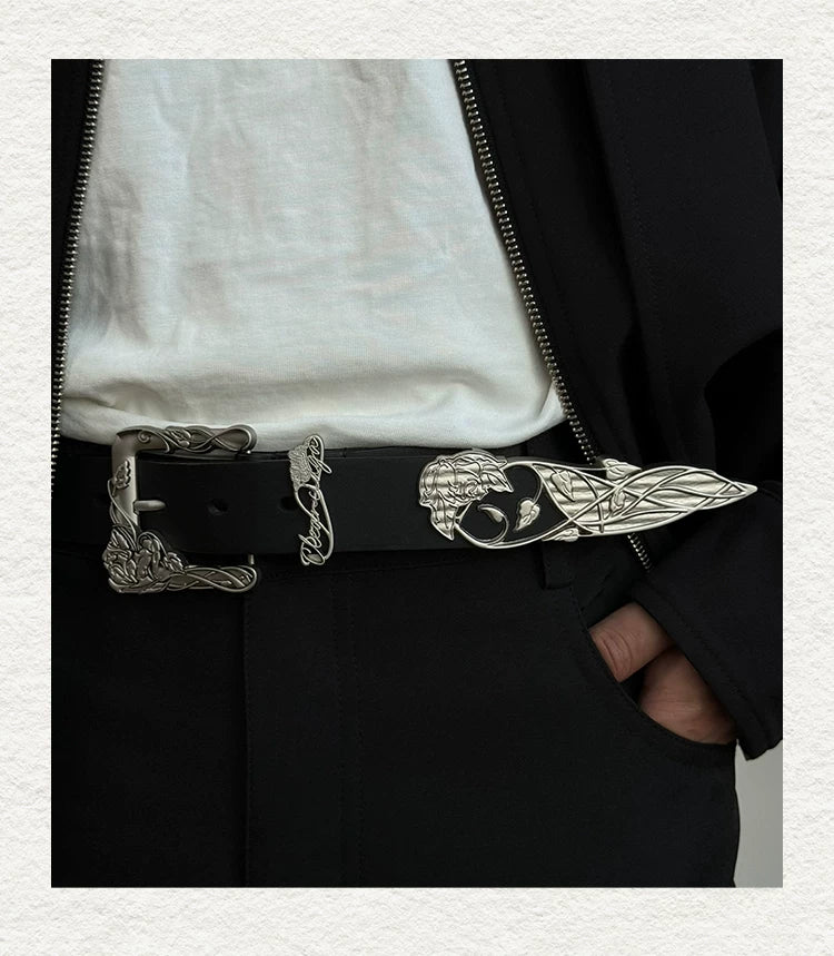 3D Rose Vine Embossed Leather Belt