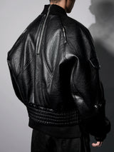 Dark Textured Curve Sleeve Bomber Jacket