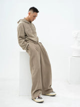 Gray Khaki Corduroy Embroidered Striped Zip-Hoodie