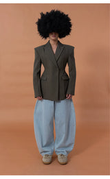 Men's Sage Green Padded Cinched Blazer