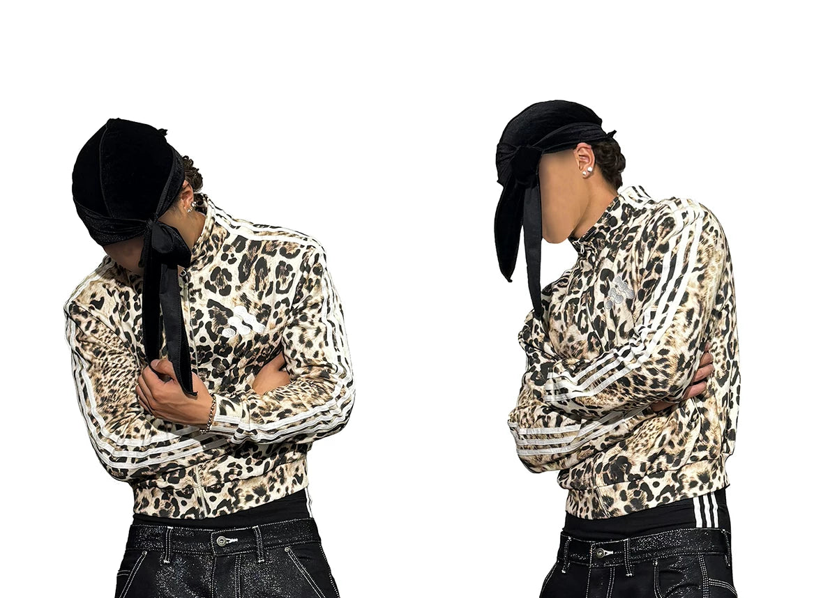 Leopard Print Stand Collar Sweatshirt
