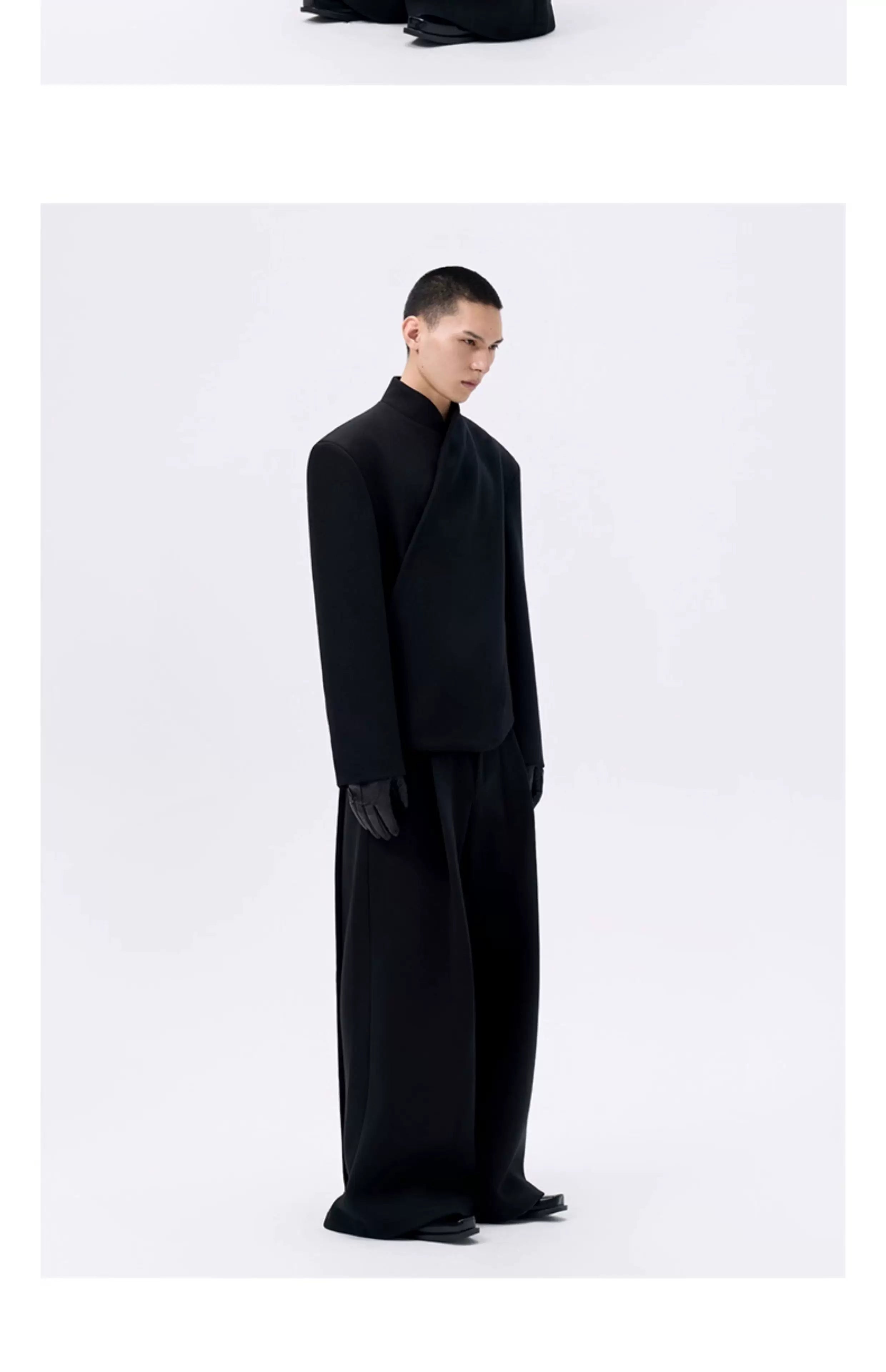 Cropped Deconstructed Waist-cinched Stand Collar Jacket