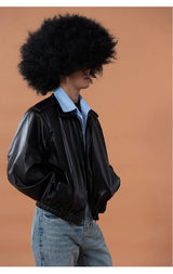 Black Shirt-Collared Faux Leather Moto Jacket