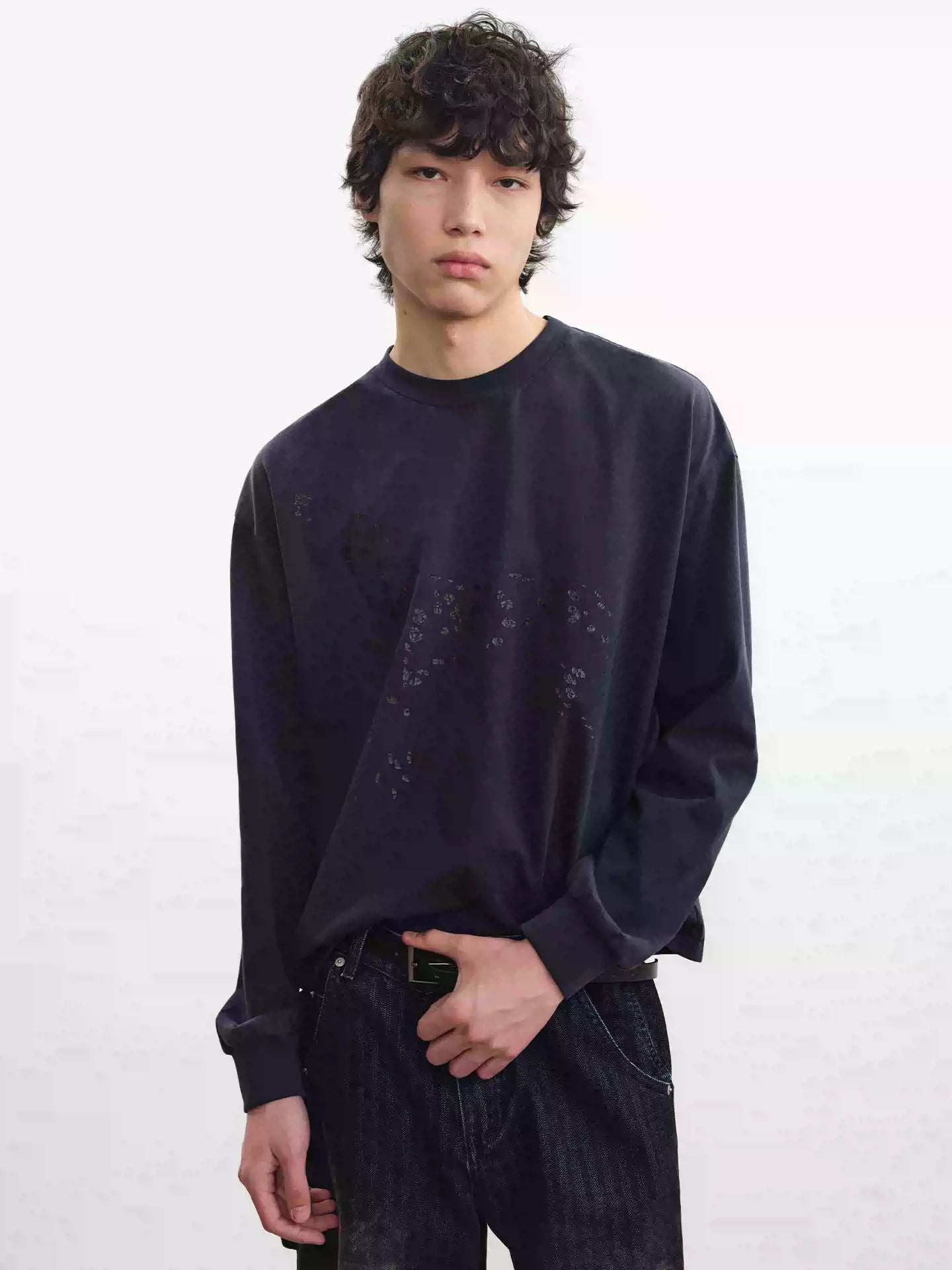 Distressed Dalmatian Print Long Sleeve