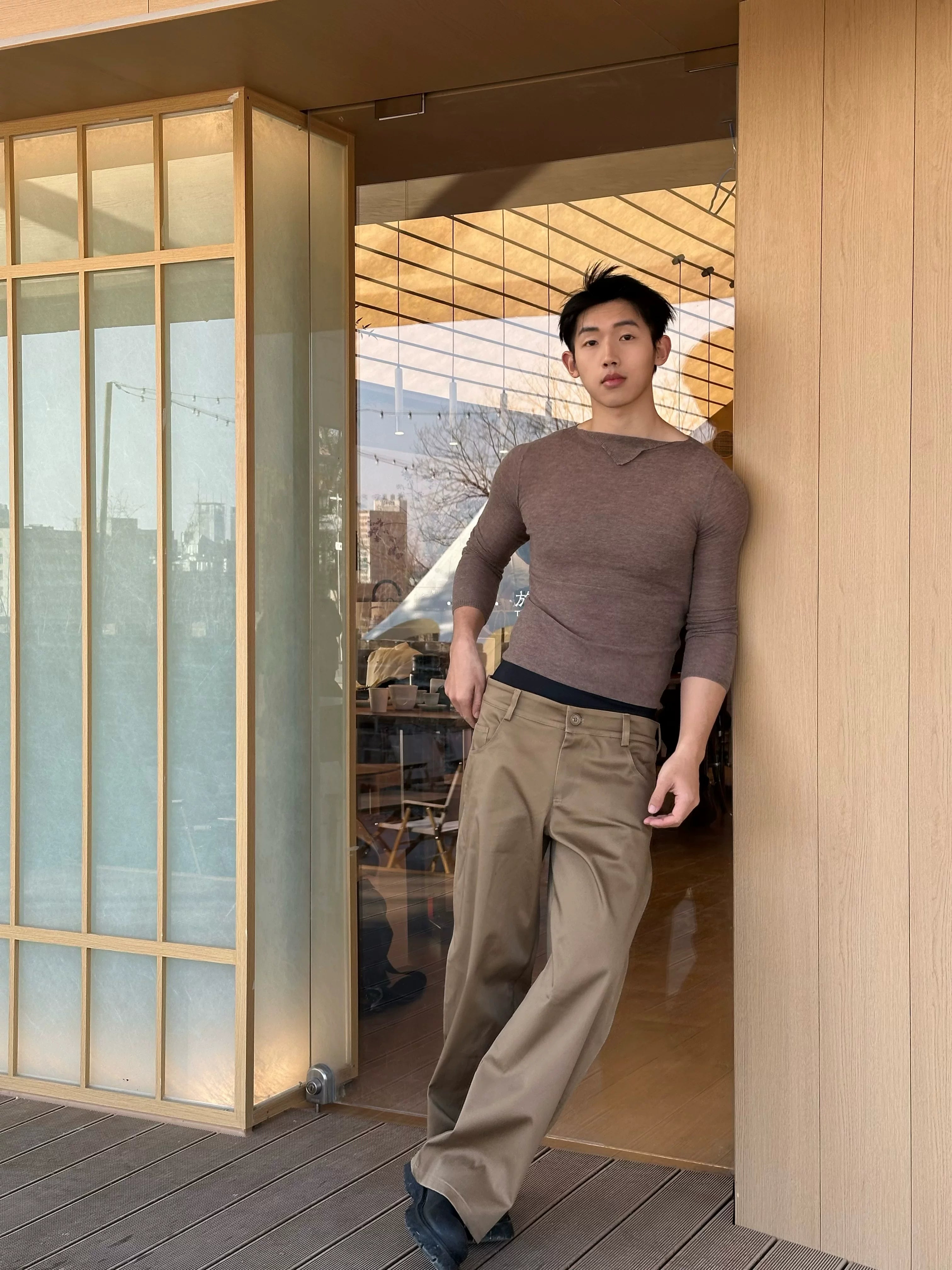 Colorblock Khaki Wide Leg Pants