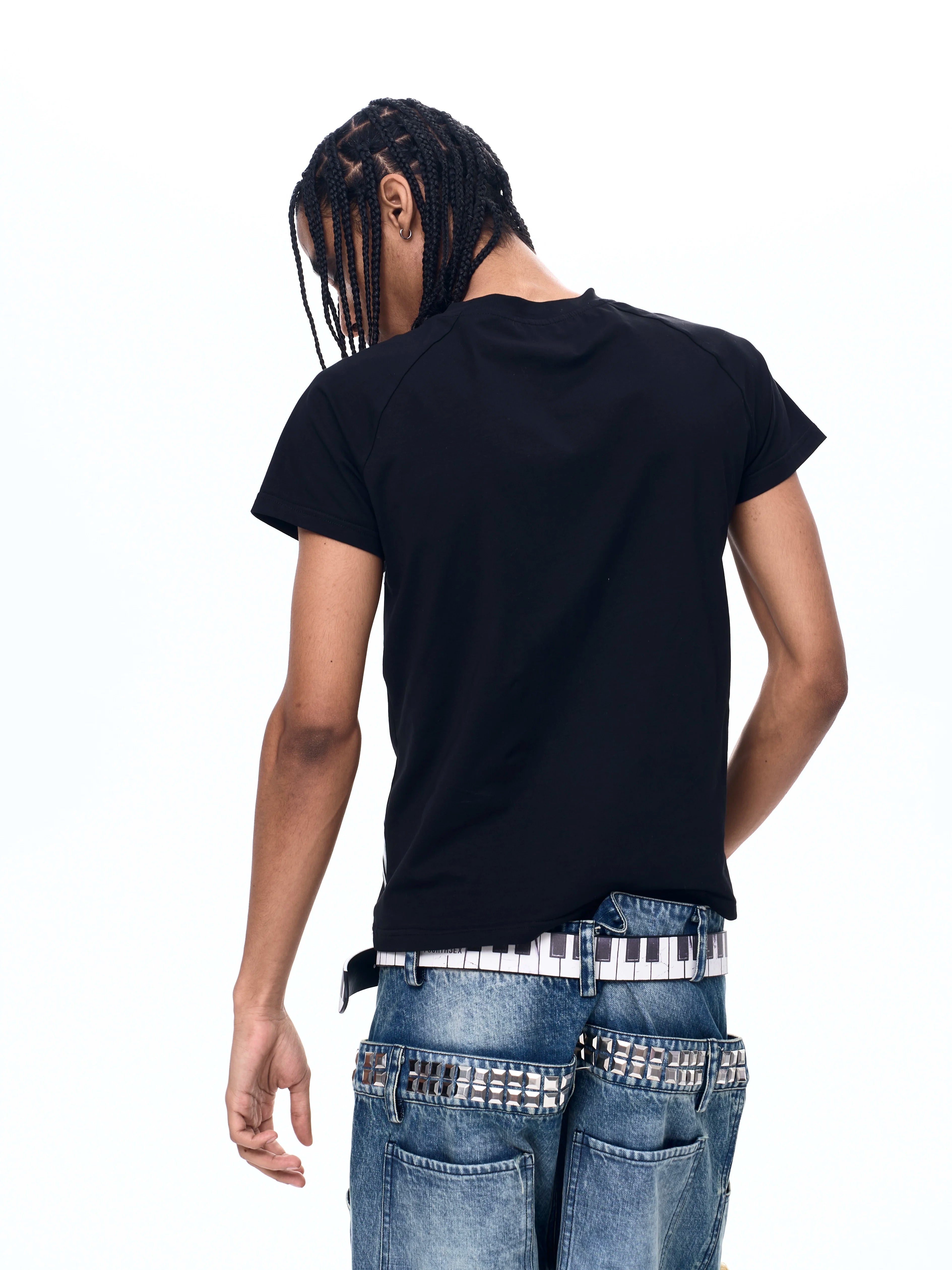 Black Printed Cross Crew Neck Tees