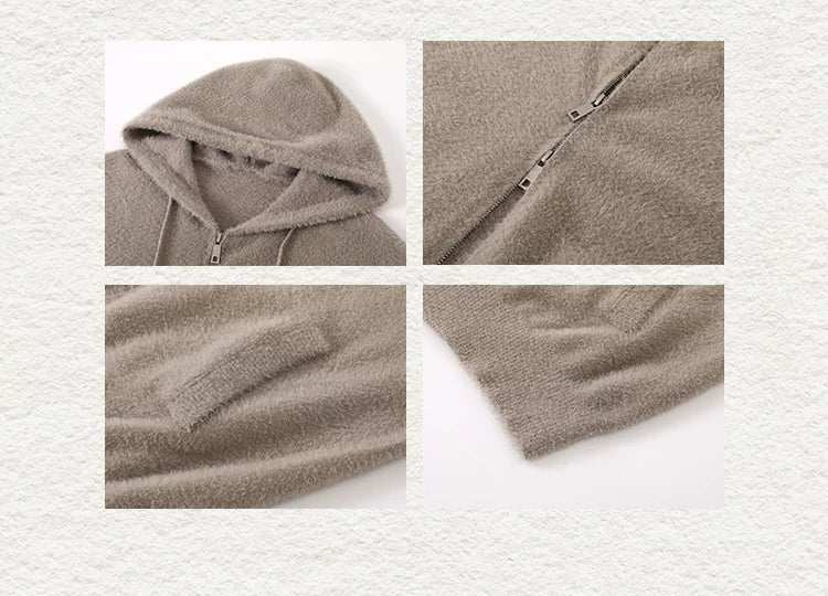 Faux Fur Loose Zip Hooded Cardigan