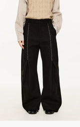 Men's Embroidered Curved Pleated Woolen Pants