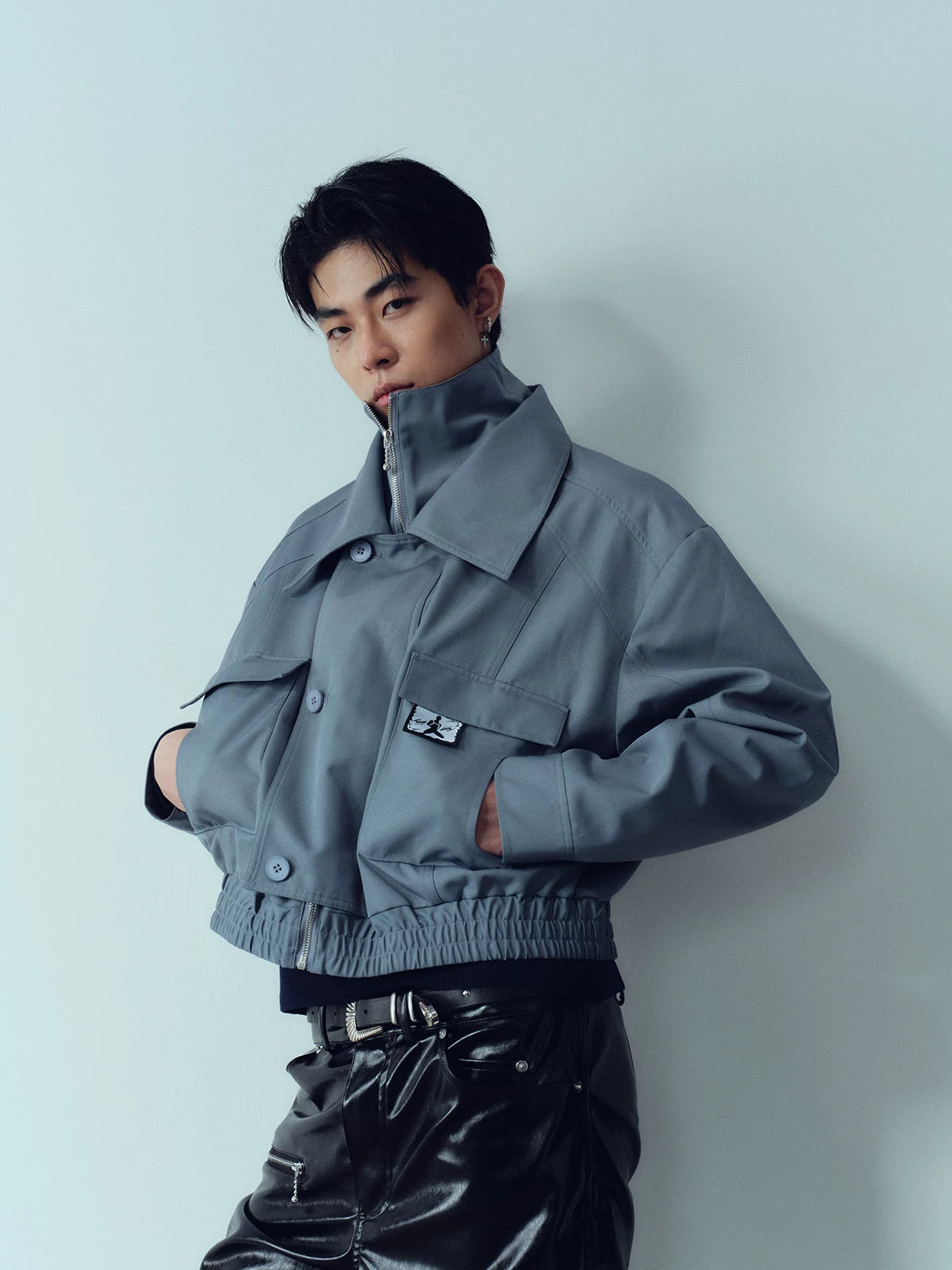 Waterproof Short Grey-blue Vintage Cargo Jacket