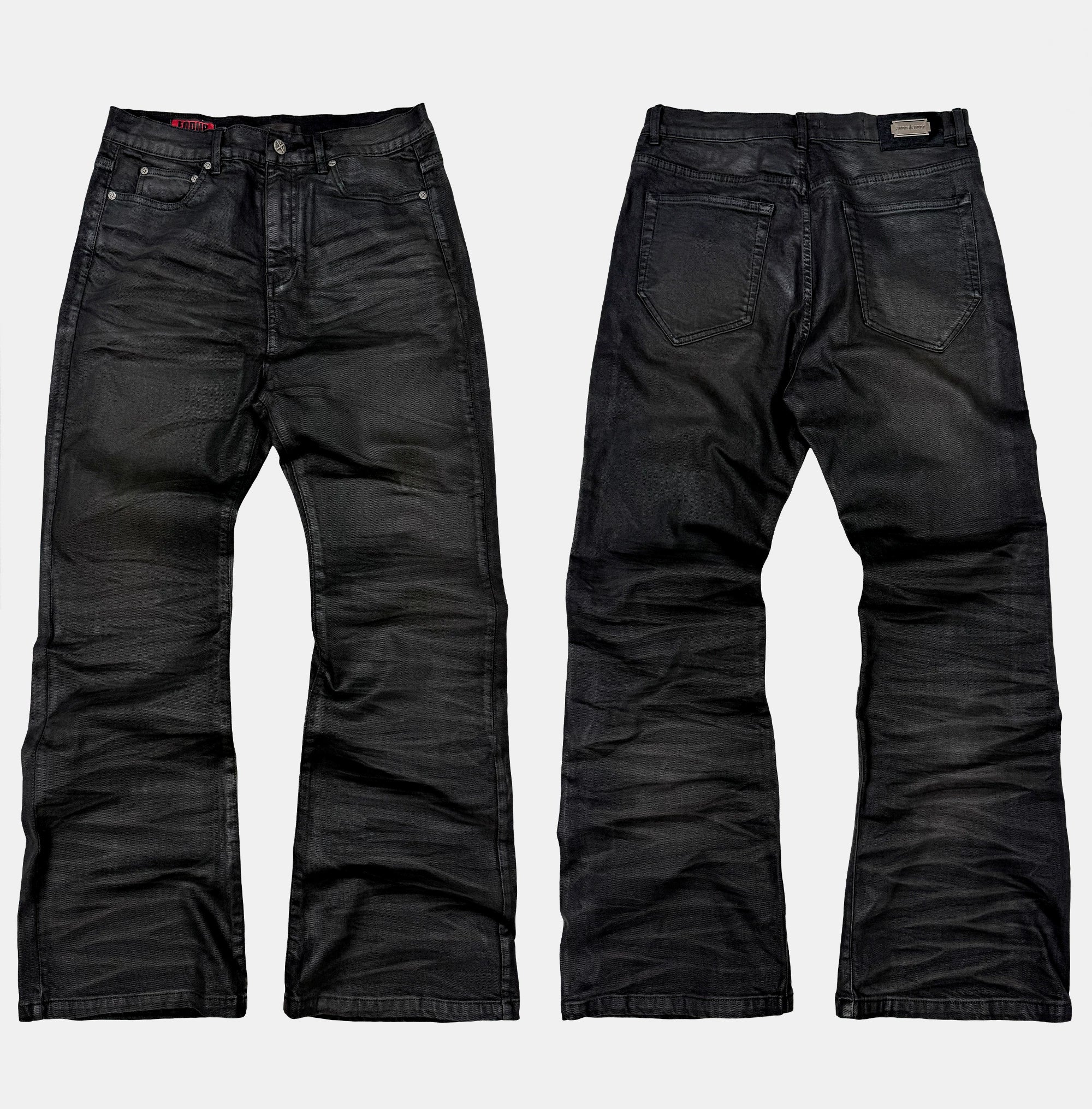 Washed Waxed Snakeskin Flared Jeans