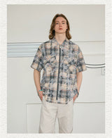 Men's Frayed Plaid Zip Short-sleeved Shirt