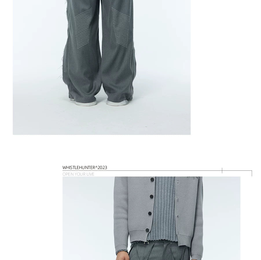 Unisex Grey Frayed Straight Leg Pants