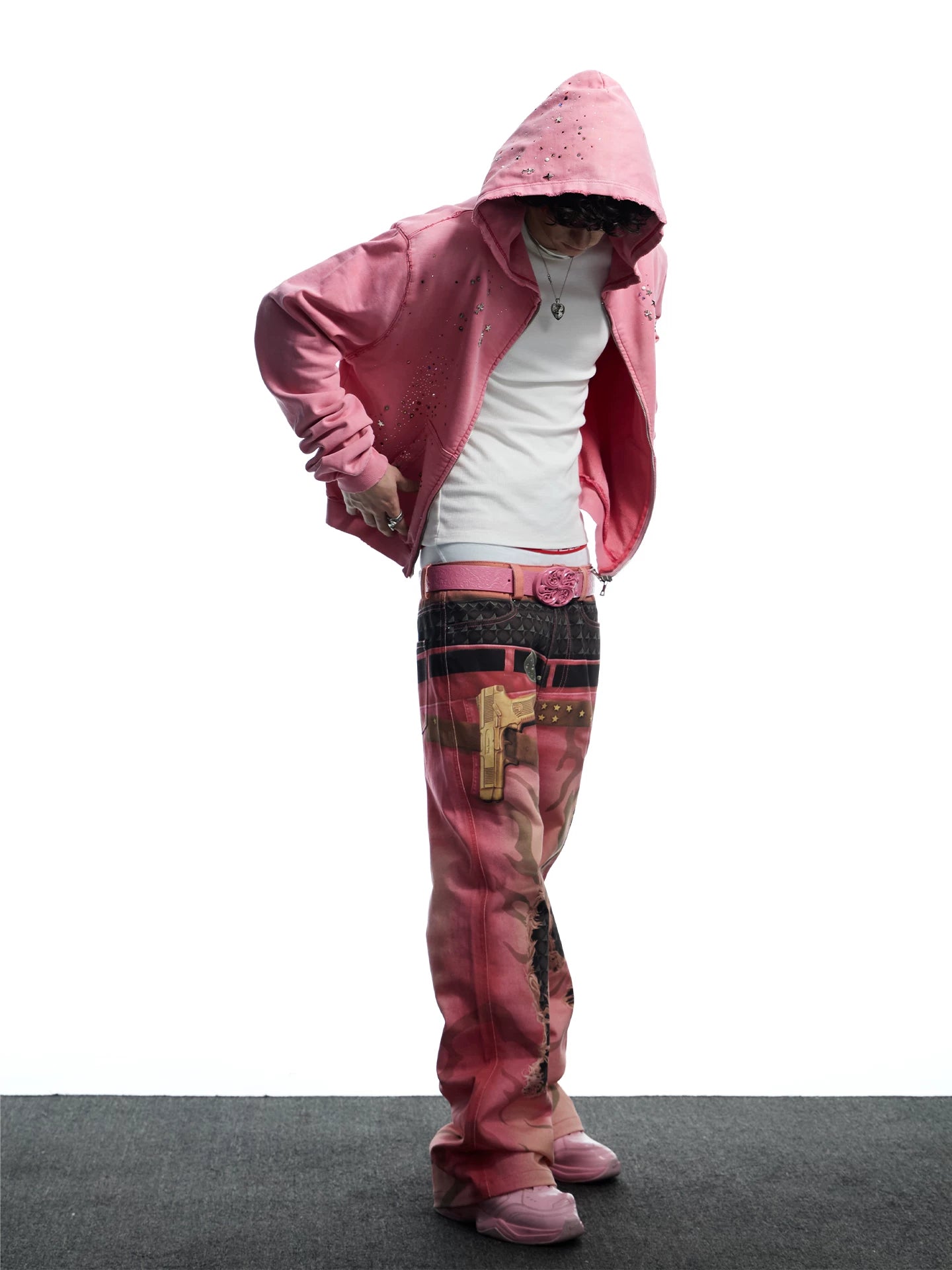 Double Waistband 3D Tiger Flare Jeans