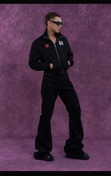 Gray Black Digital Print Zip Jacket