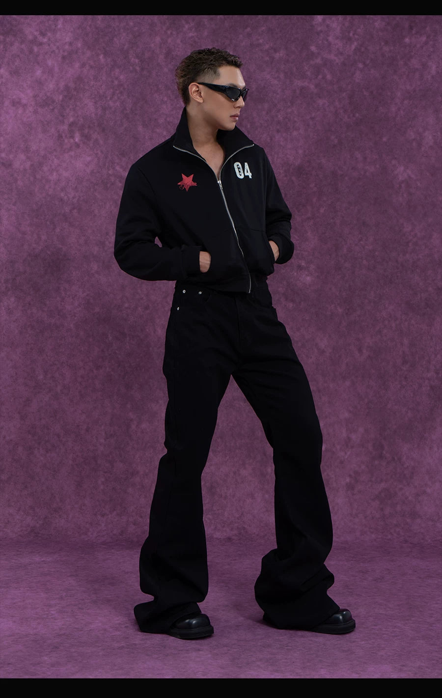 Gray Black Digital Print Zip Jacket