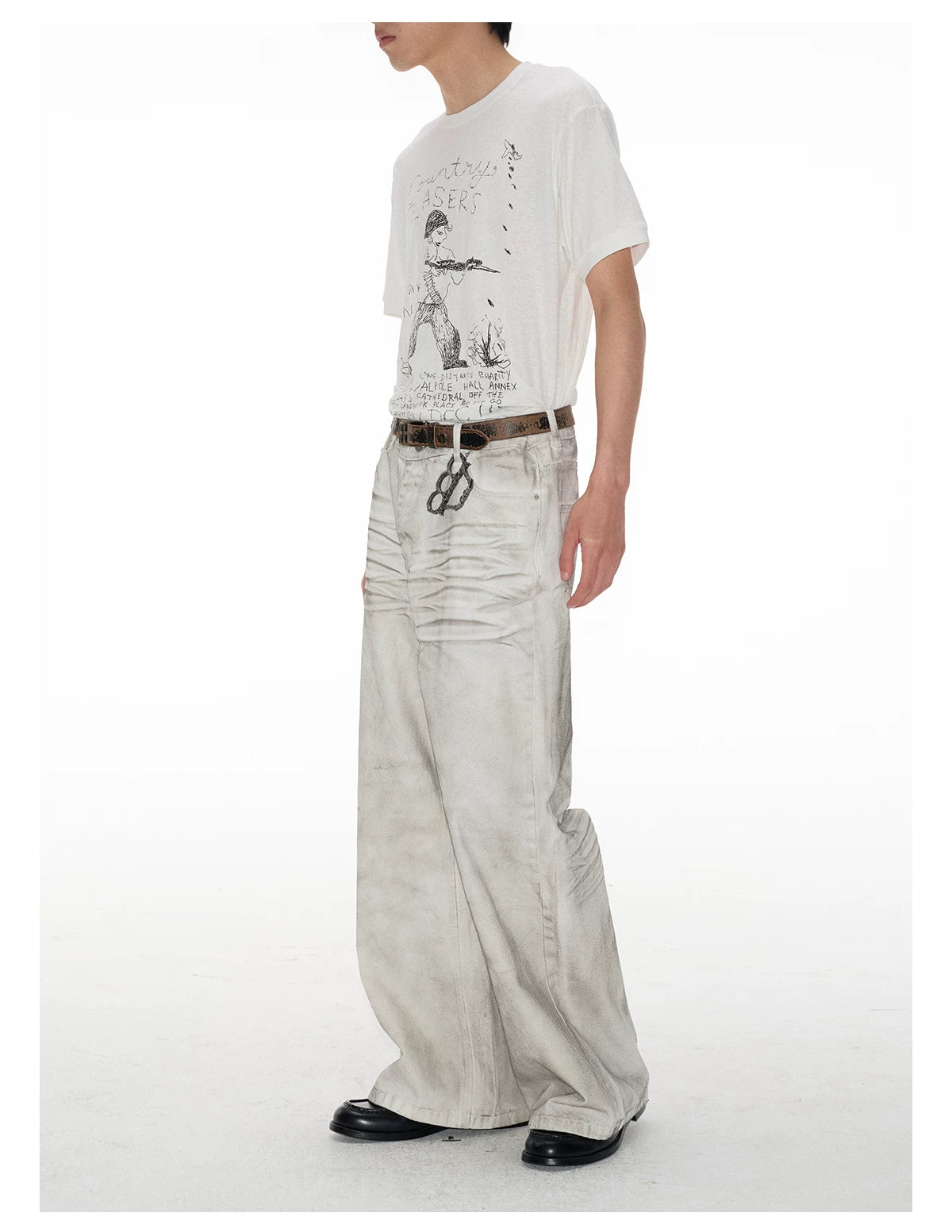 White Distressed Wide Leg Jeans