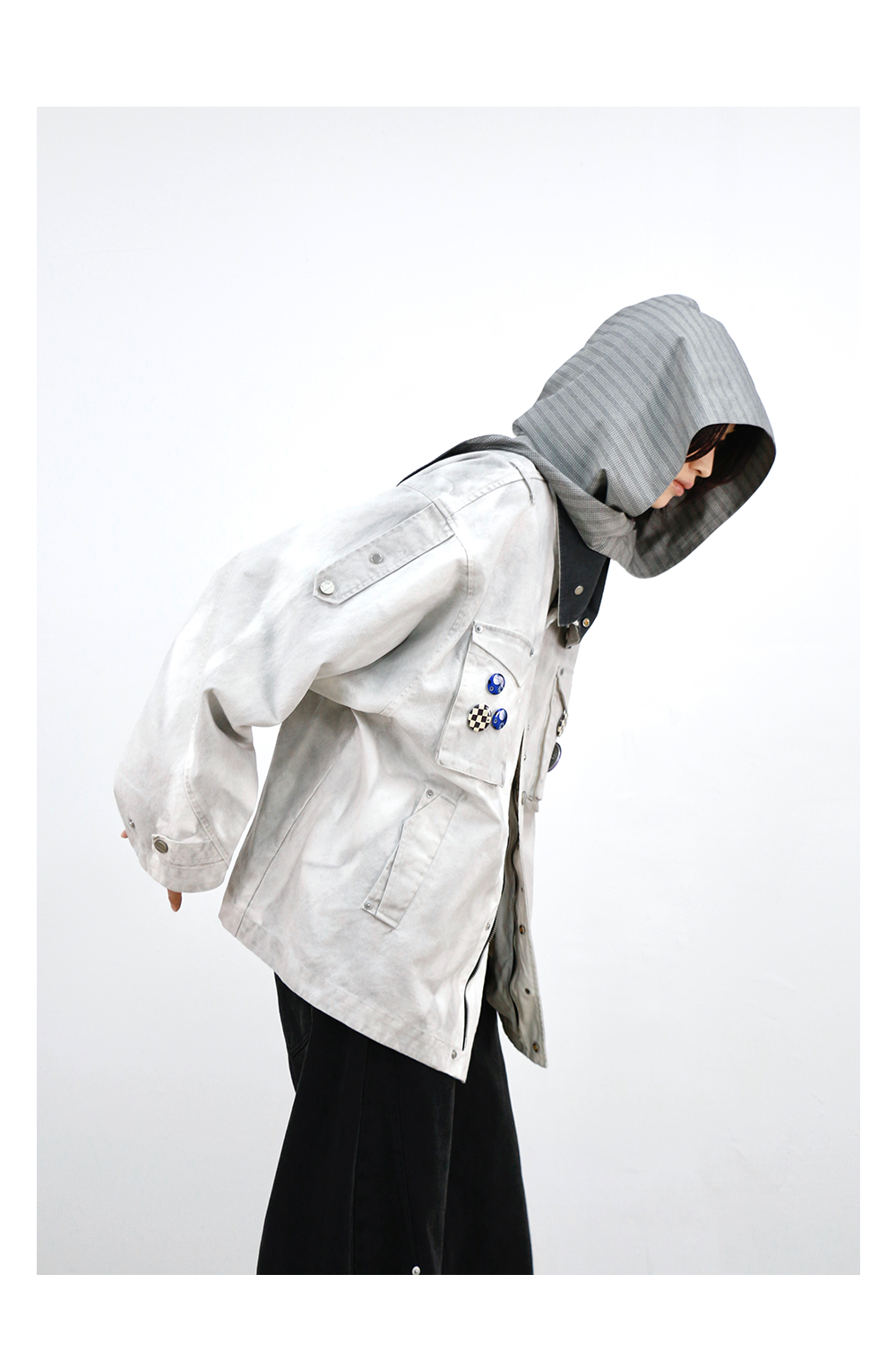 Plaid Hooded Smoke-Dyed Violet M65 Jacket
