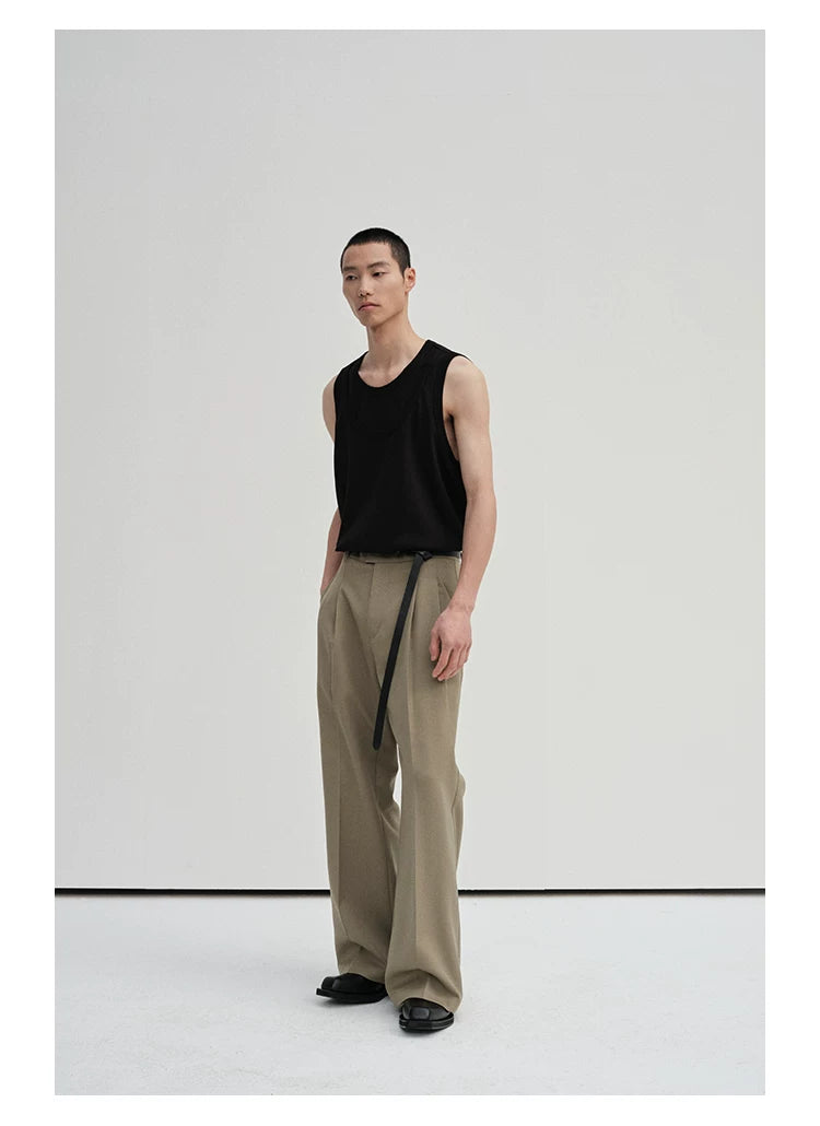 Waist-Adjustable Striped Flared Merino Wool Pants
