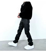 Black Waxed Flared Jeans