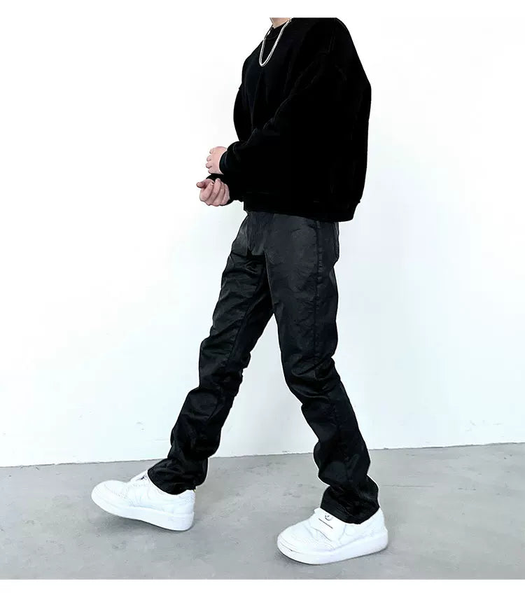 Black Waxed Flared Jeans