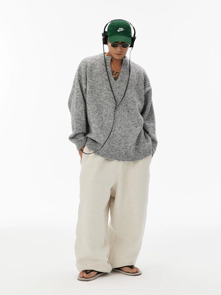 Unisex Grey V-Neck Boucle Sweater