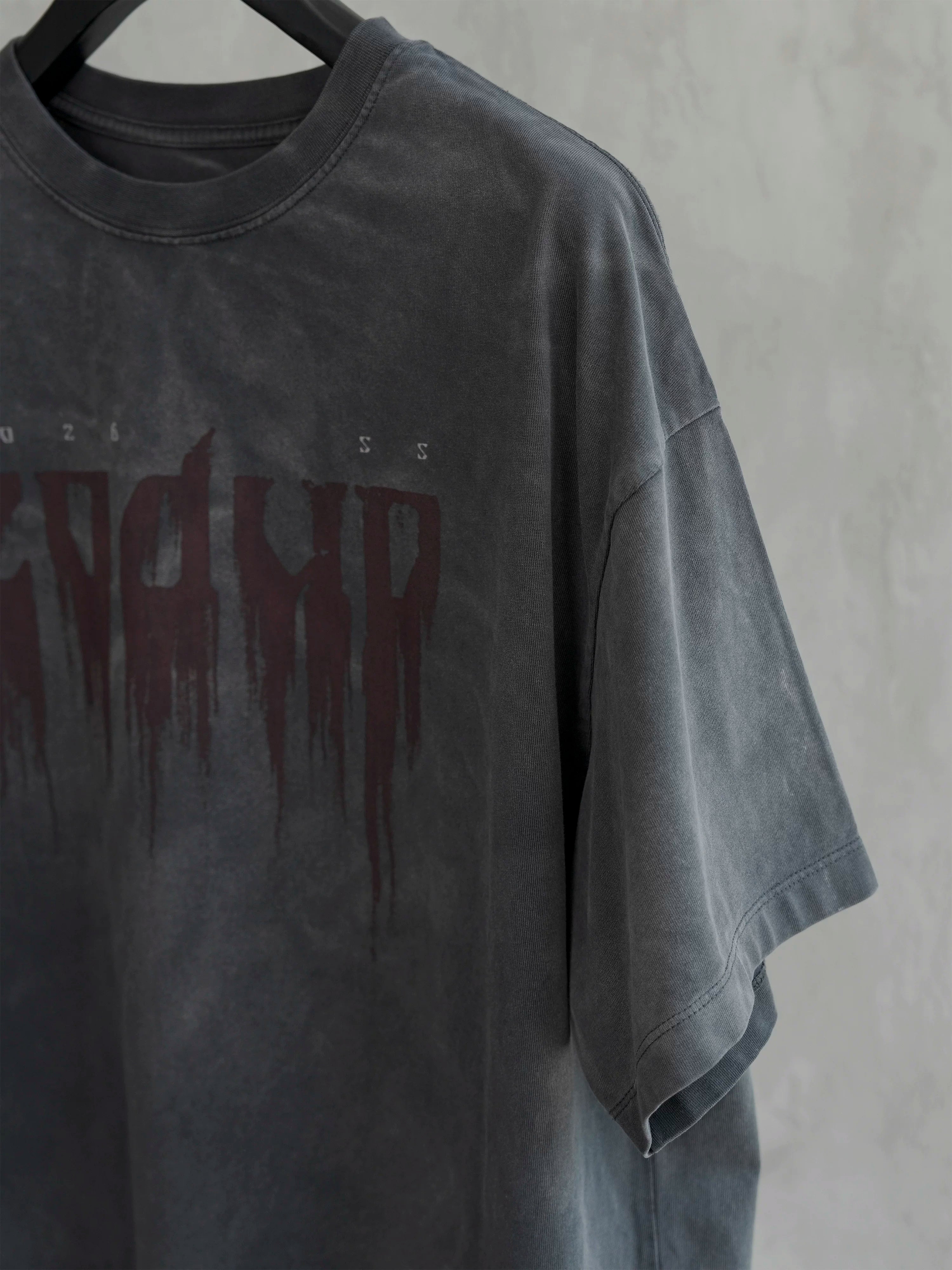 Loose Washed Dark Gray Printed Tee