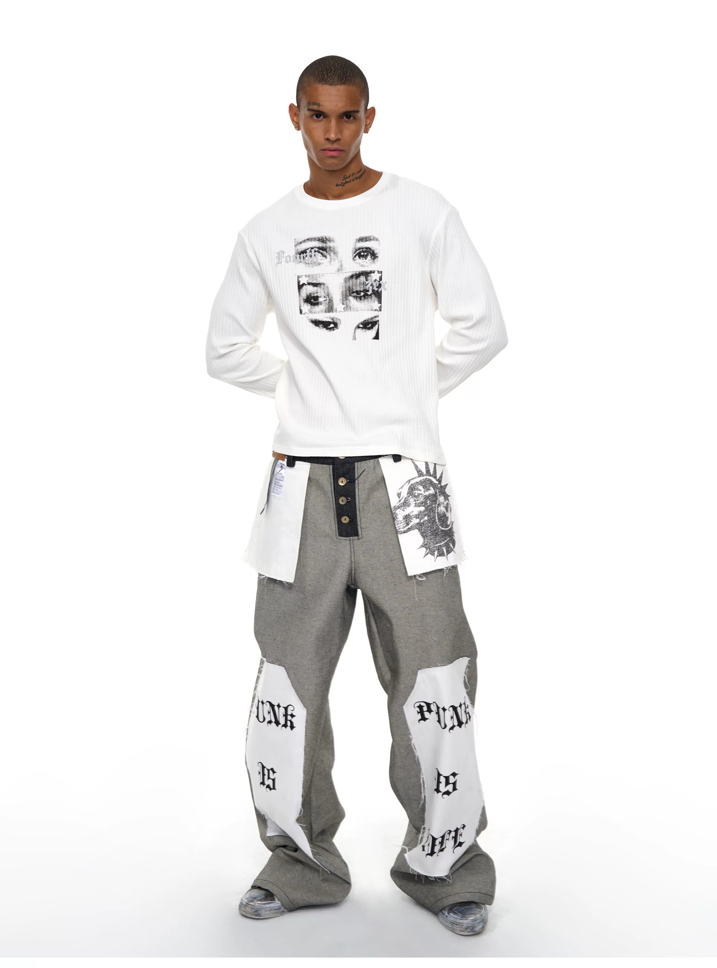 Men's Raw Printed Wide Leg Jeans