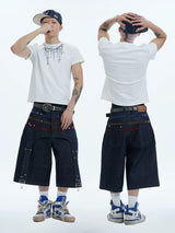 Star Suede Patchwork Cropped Denim Shorts
