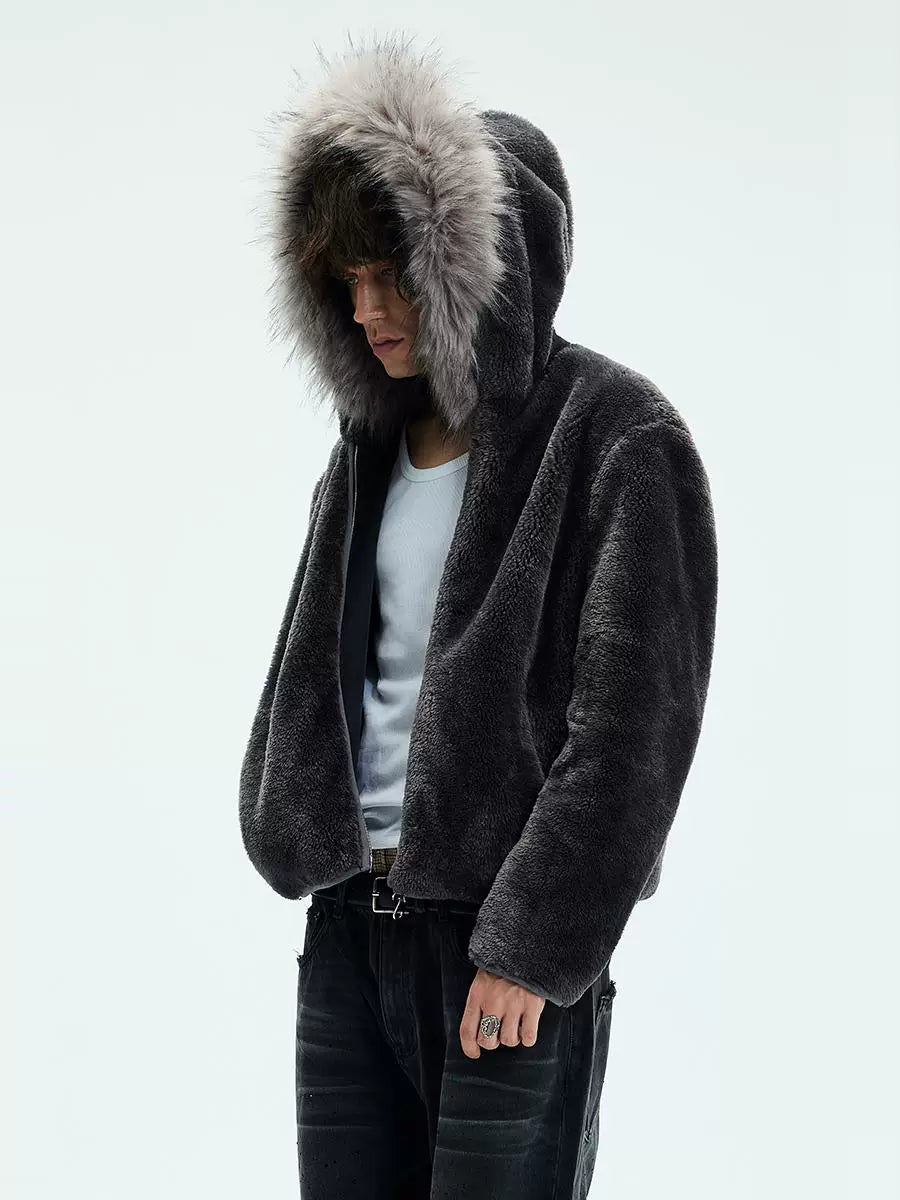 Detachable Fur Collar Fleece Hooded Coat