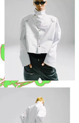 Oversized Cropped Stand Collar Riveted Jacket