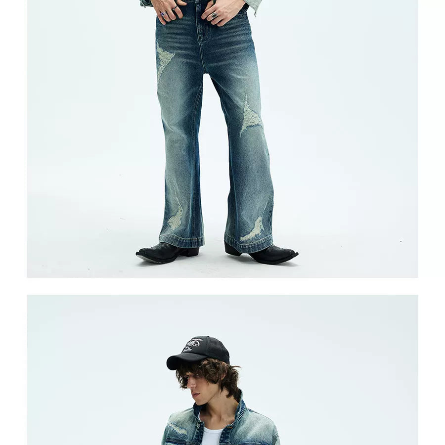 Two Tone Cropped Wide Denim Jacket