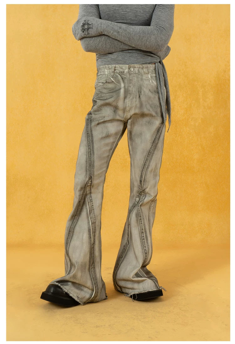 Men's Vintage Grey Distressed Flare Jeans