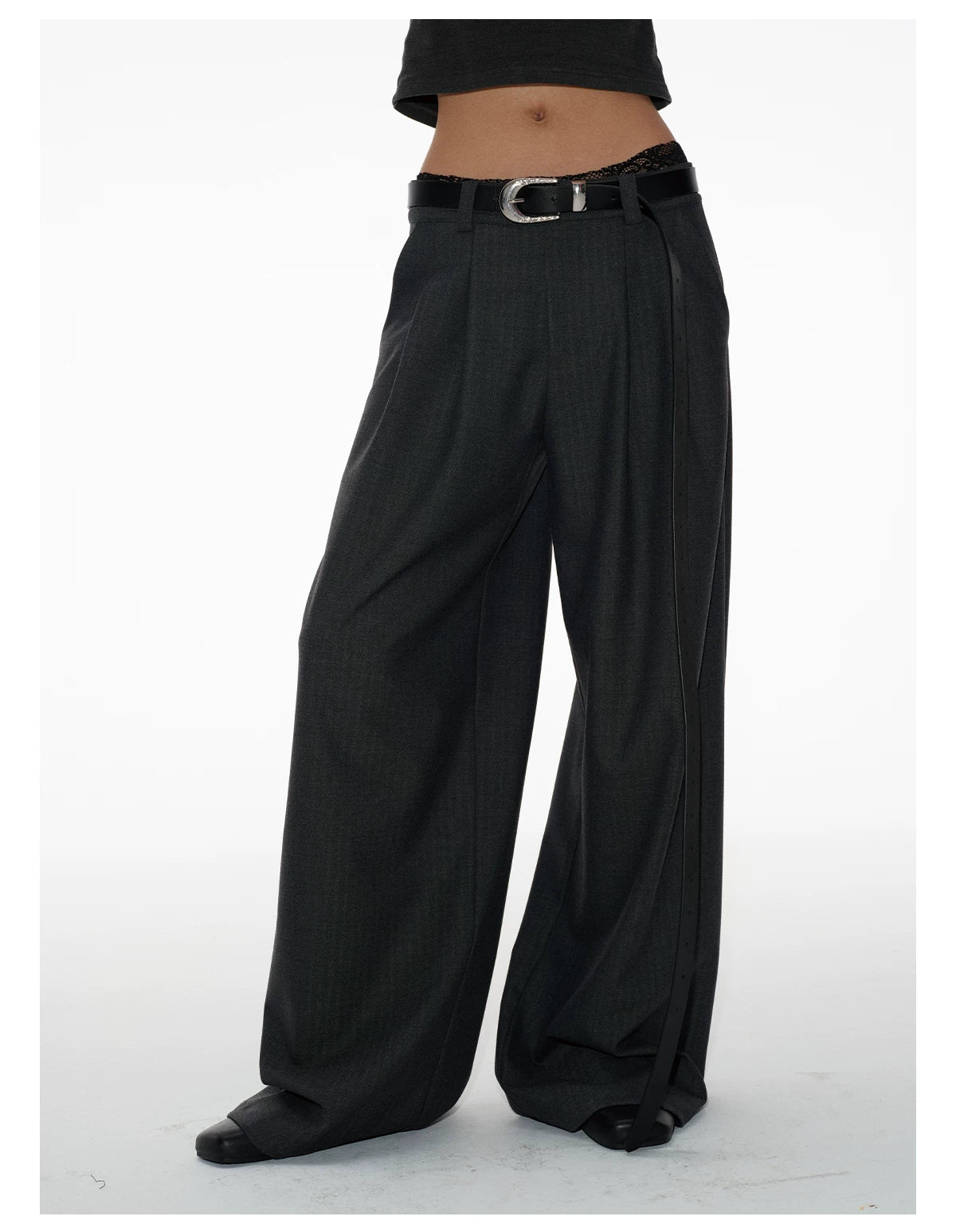 Women's Herringbone Pleated Wide Leg Pants