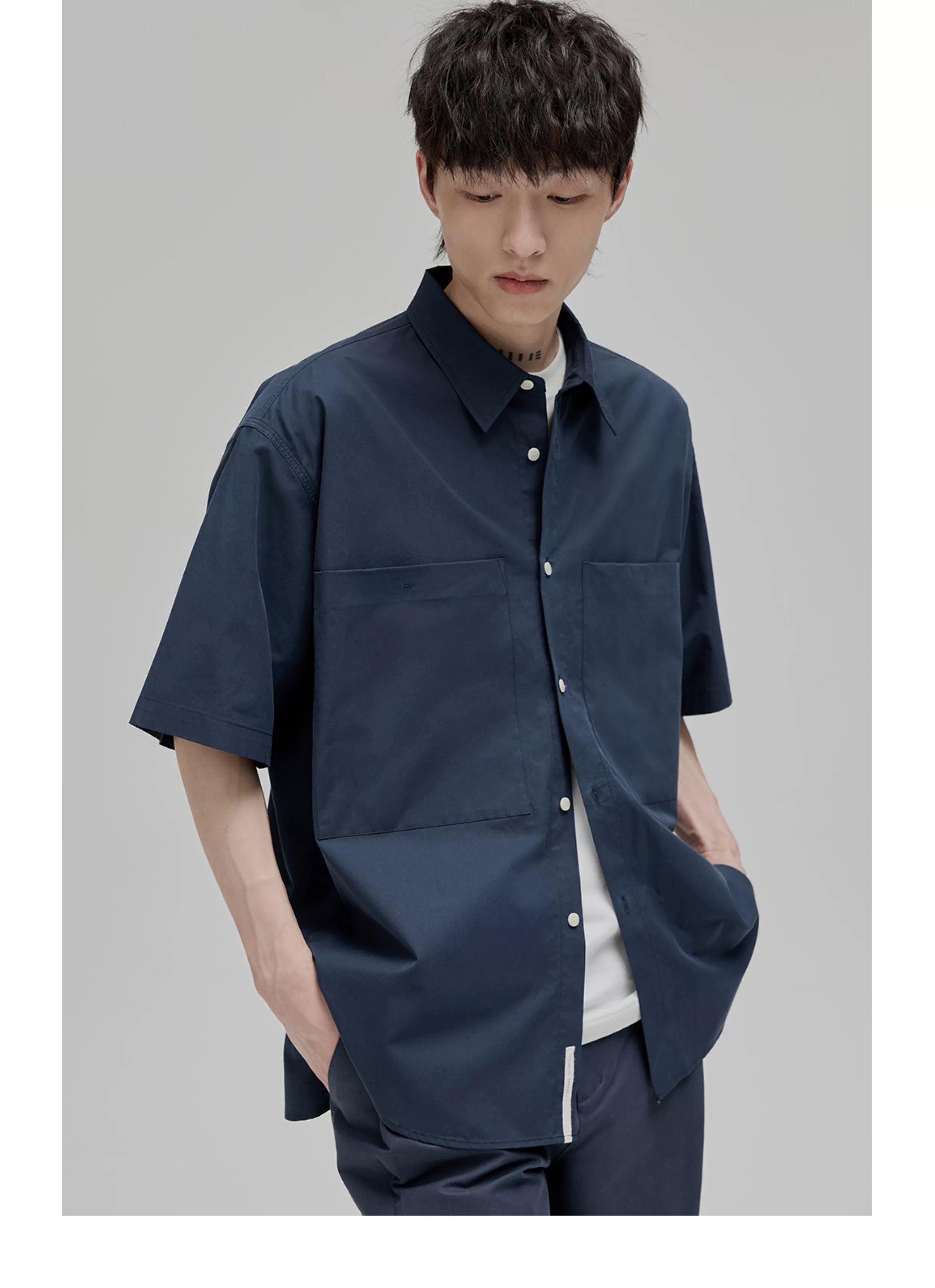 Short Sleeve Square Neck Cotton Shirt