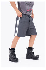 Black White Gray Striped Drawstring Shorts