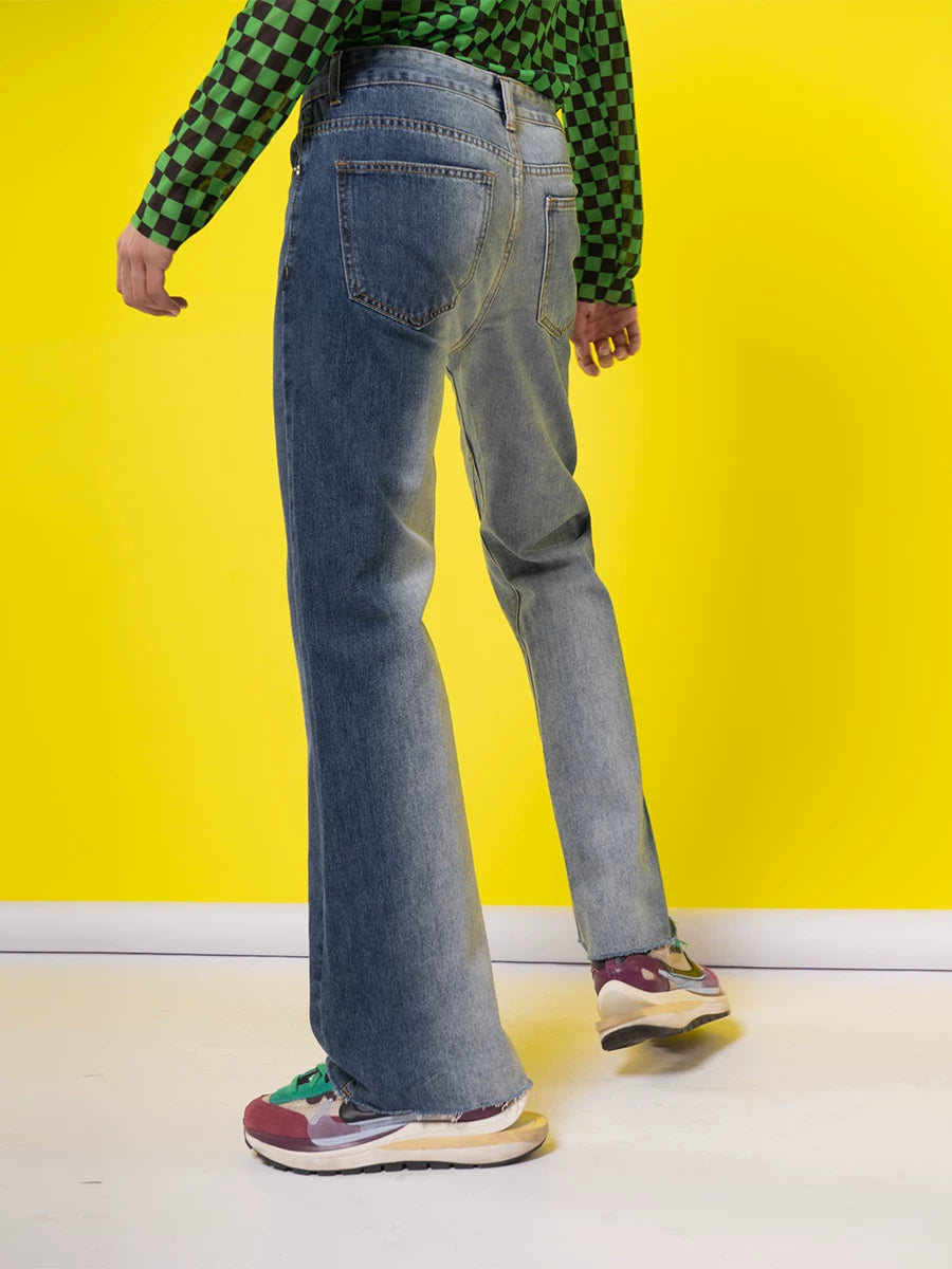 Blue Ombre Distressed Flare Jeans